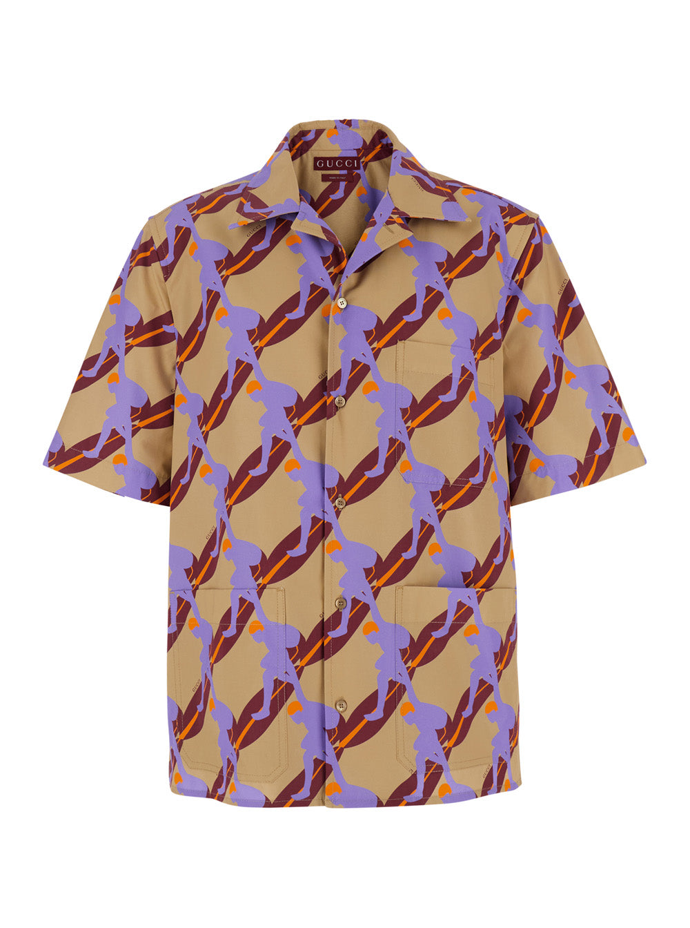 Multicolor Bowling Shirt with Cuban Collar and All-Over Print in cotton Man Blouses