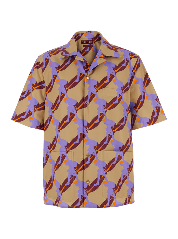 Multicolor Bowling Shirt With Cuban Collar Cotton