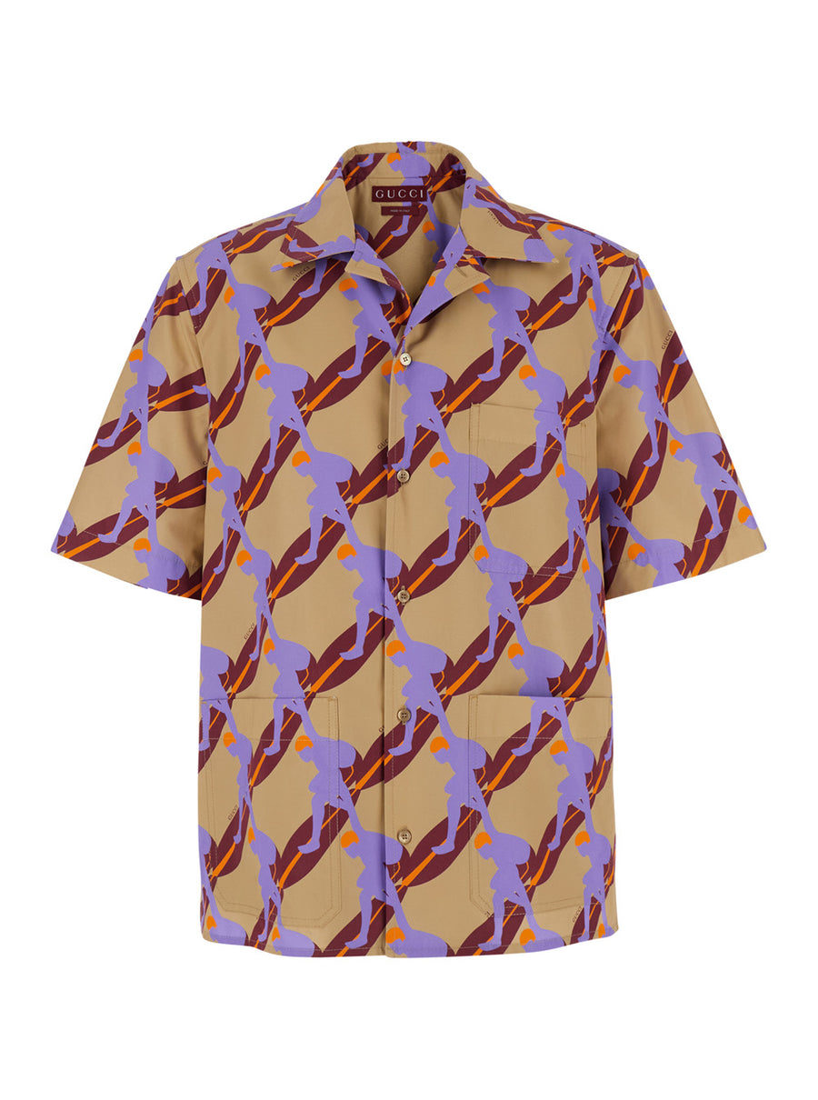 Multicolor Bowling Shirt With Cuban Collar Cotton
