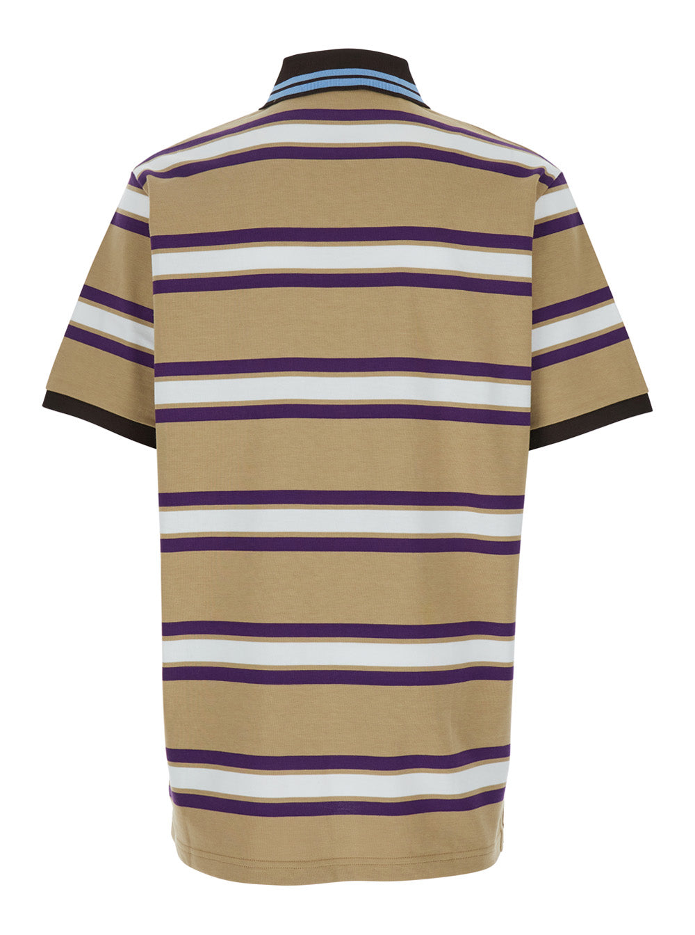 Beige Polo Shirt With Logo Imprinted On The Front And All-Over Striped Motif In Cotton Man Tshirts