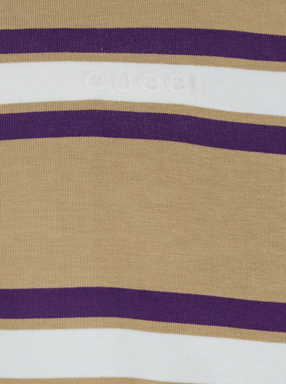 Beige Polo Shirt With Logo Imprinted On The Front And All-Over Striped Motif In Cotton Man Tshirts