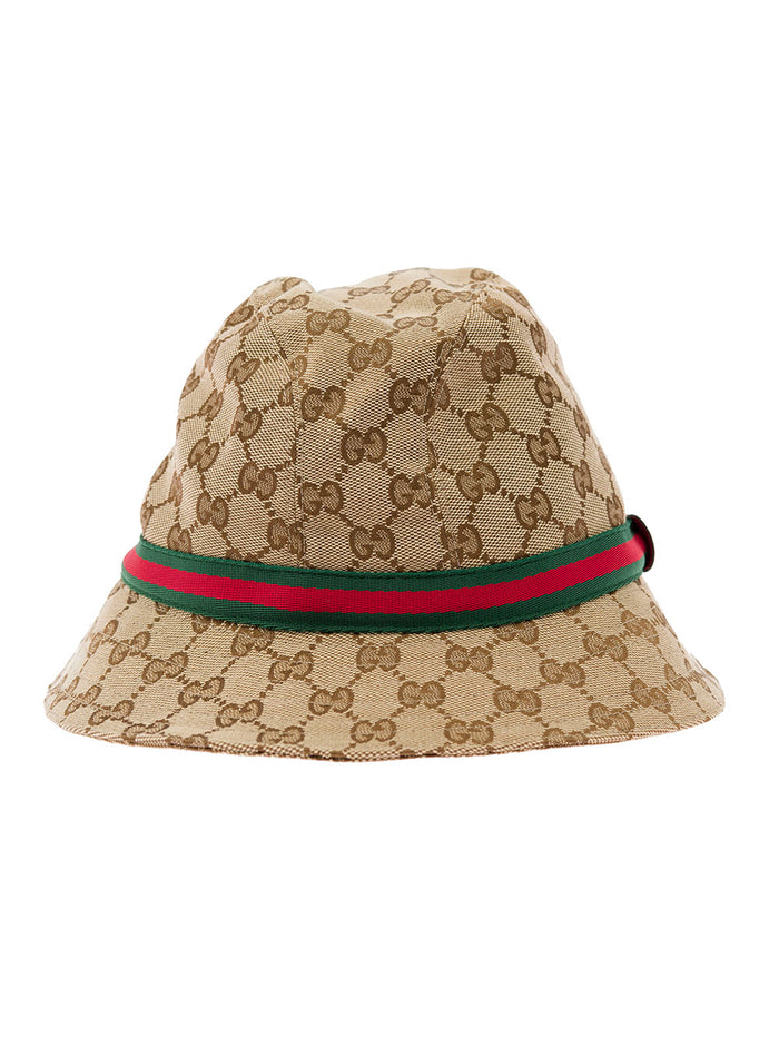 Beige and Ebony Fedora Hat in Original GG canvas Girl Polyester Cotton Gloves