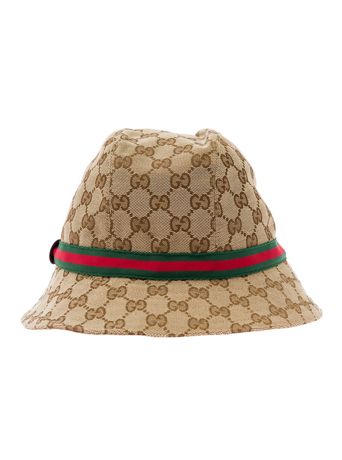 Beige and Ebony Fedora Hat in Original GG canvas Girl Polyester Cotton Gloves
