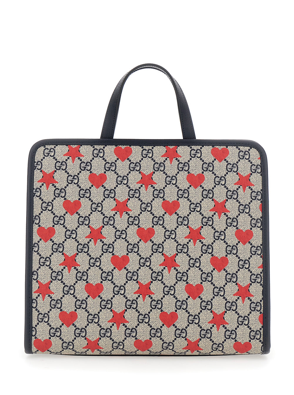 Multicolor Handbag With All-Over Heart Embroidery Gg Canvas Boy Polyurethane Cotton Polyester Hand Bags