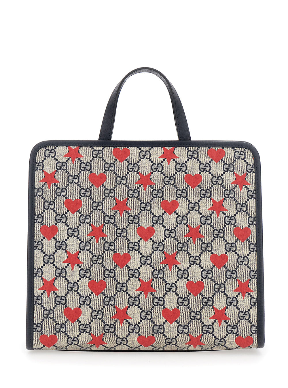 Multicolor Handbag With All-Over Heart Embroidery Gg Canvas Boy Polyurethane Cotton Polyester Hand Bags