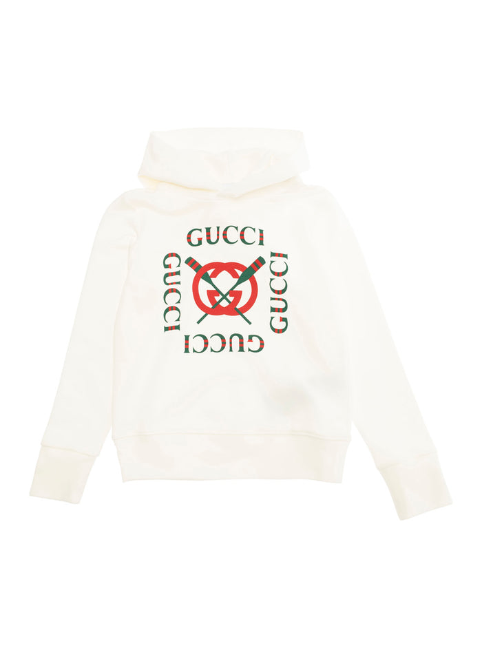 White Sweatshirt With Hood And Logo On The Front Cotton Boys Sweatshirts