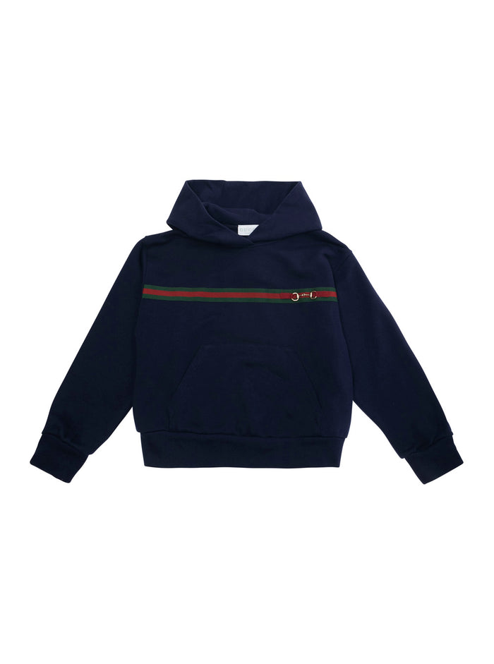 Blue Hoodie With Web Detail Horsebit On The Front Cotton Girl Blu Sweatshirts
