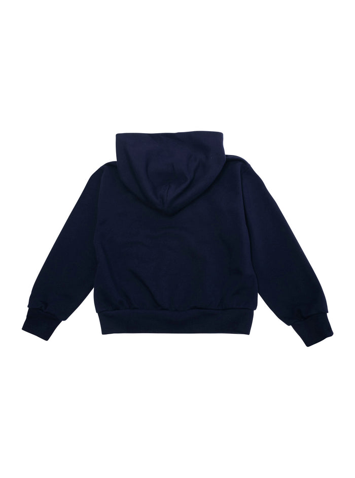 Blue Hoodie With Web Detail Horsebit On The Front Cotton Girl Blu Sweatshirts