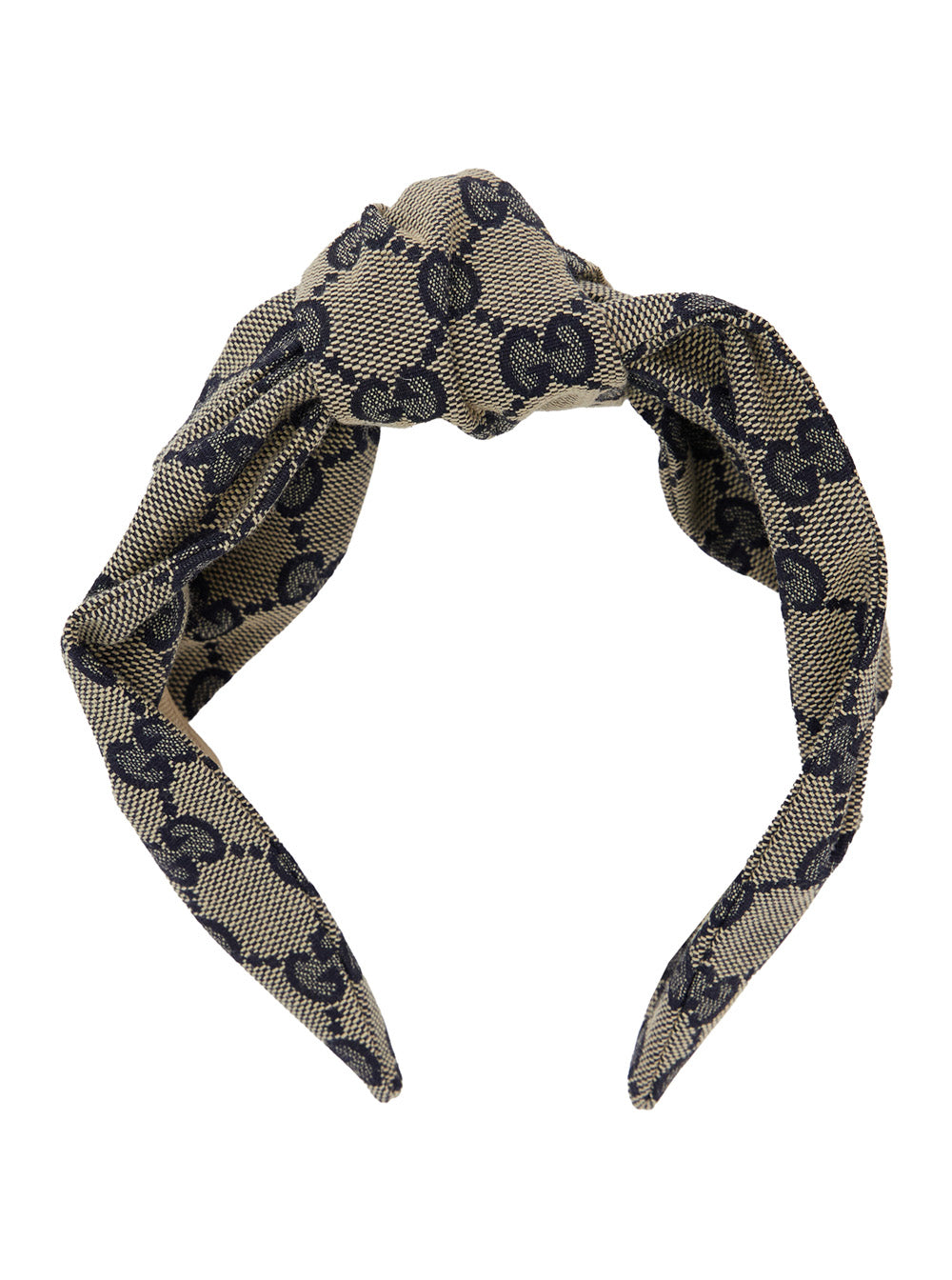 Beige And Blue Headband With Knot Detail Gg Supreme Canvas Girl Cotton Hair Accessories