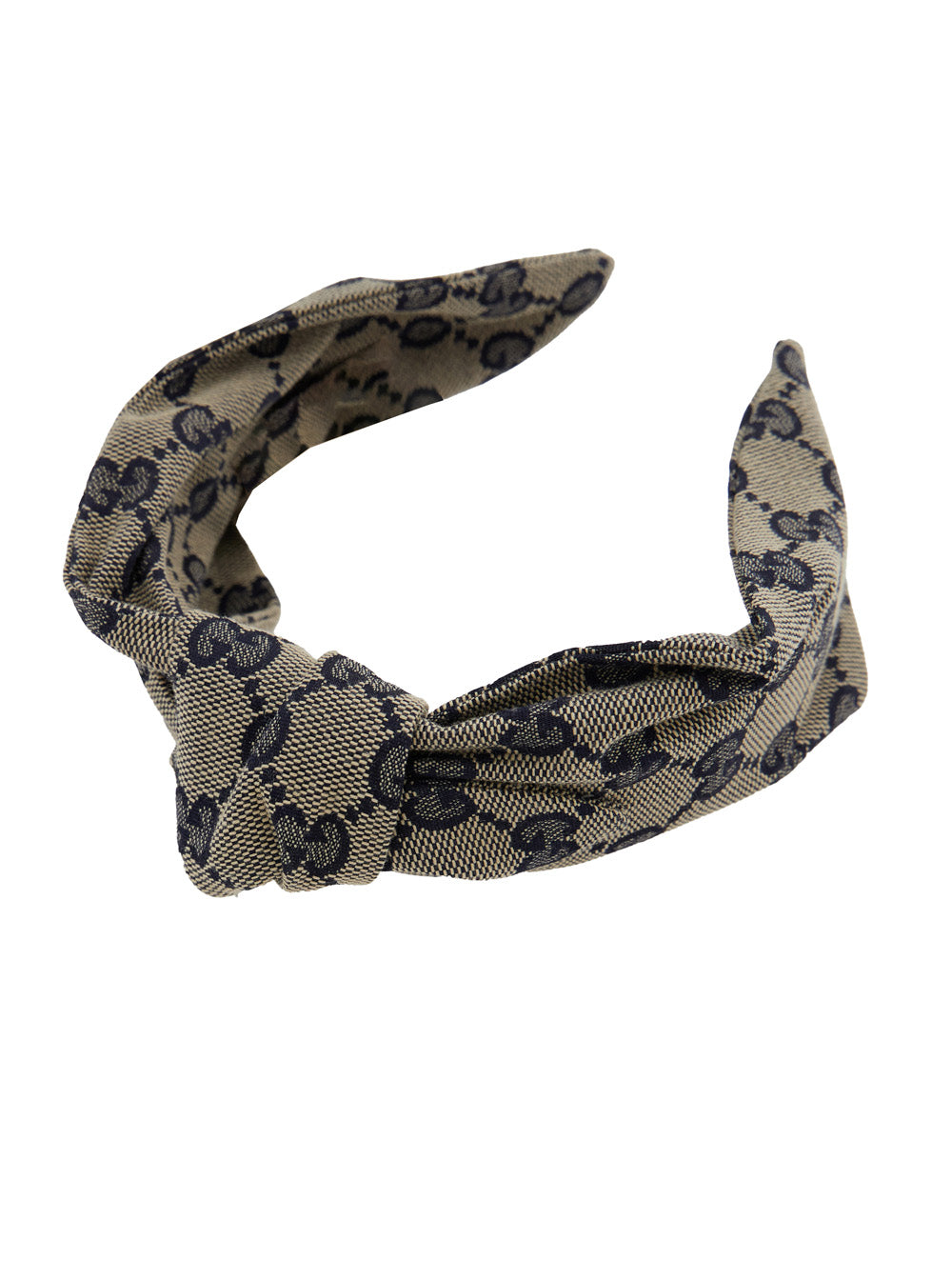 Beige And Blue Headband With Knot Detail Gg Supreme Canvas Girl Cotton Hair Accessories