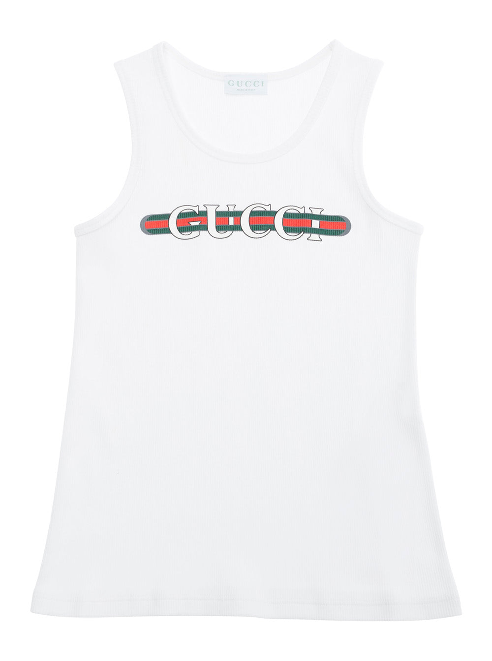 White Sleeveless Top With Web Print Logo Lettering On Hte Front Cotton Boy Tops