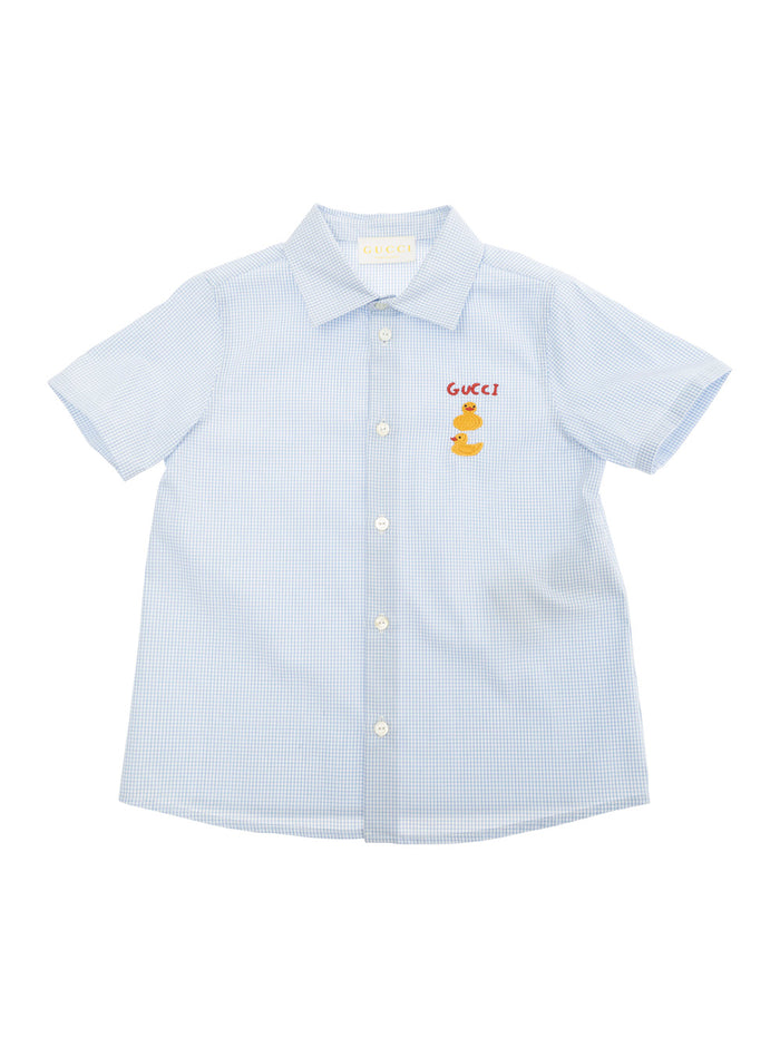 Light Blue Shirt With Lettering Logo On The Front Cotton Baby And Blouses