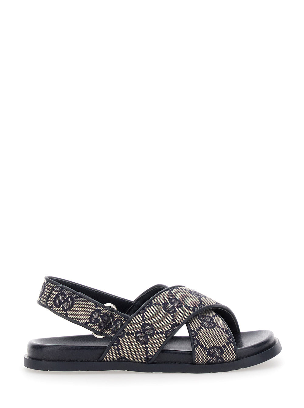 Blue Sandals With All-Over Gg Motif And Logo On The Insole Fabric Blend Girl Blu Polyester Cotton Polyamide Flat Shoes