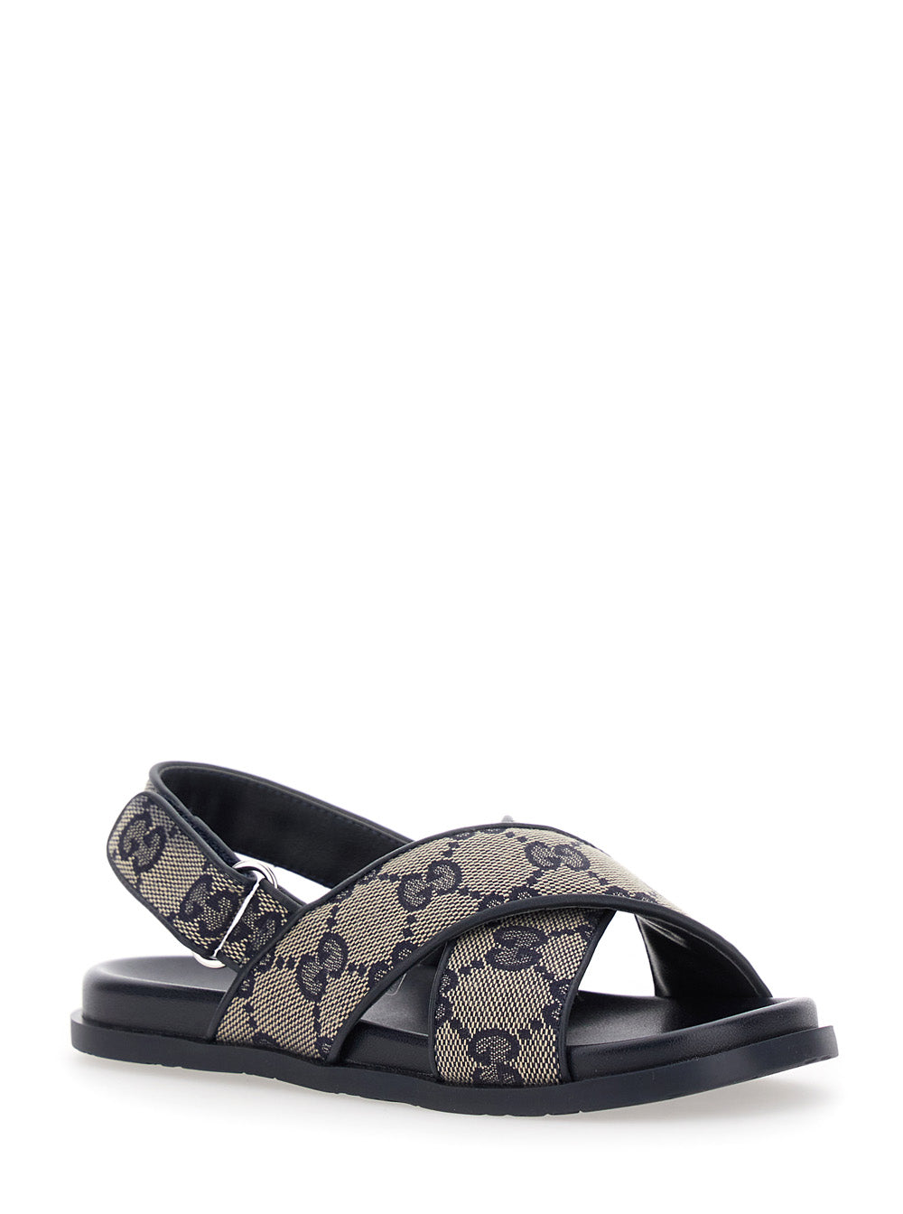 Blue Sandals With All-Over Gg Motif And Logo On The Insole Fabric Blend Girl Blu Polyester Cotton Polyamide Flat Shoes