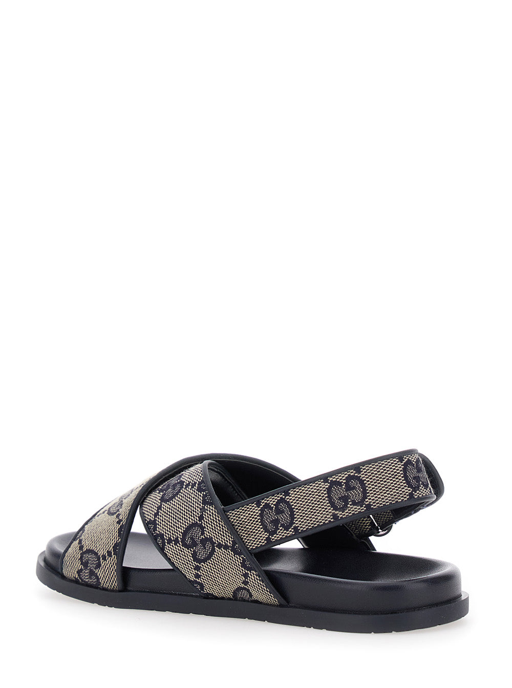 Blue Sandals With All-Over Gg Motif And Logo On The Insole Fabric Blend Girl Blu Polyester Cotton Polyamide Flat Shoes