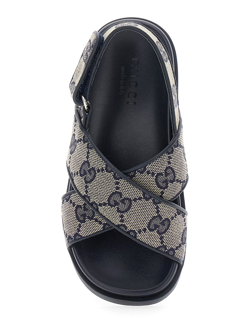 Blue Sandals With All-Over Gg Motif And Logo On The Insole Fabric Blend Girl Blu Polyester Cotton Polyamide Flat Shoes