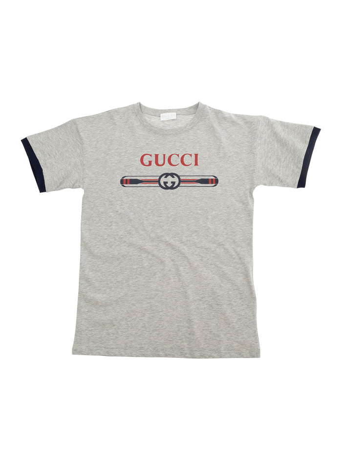 Grey Crewneck T-Shirt With Logo Lettering On The Front Cotton Boy Tshirts And Polo Shirts