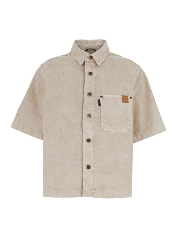 Beige Shirt With Classic Collar Cotton And Linen Blend Blouses