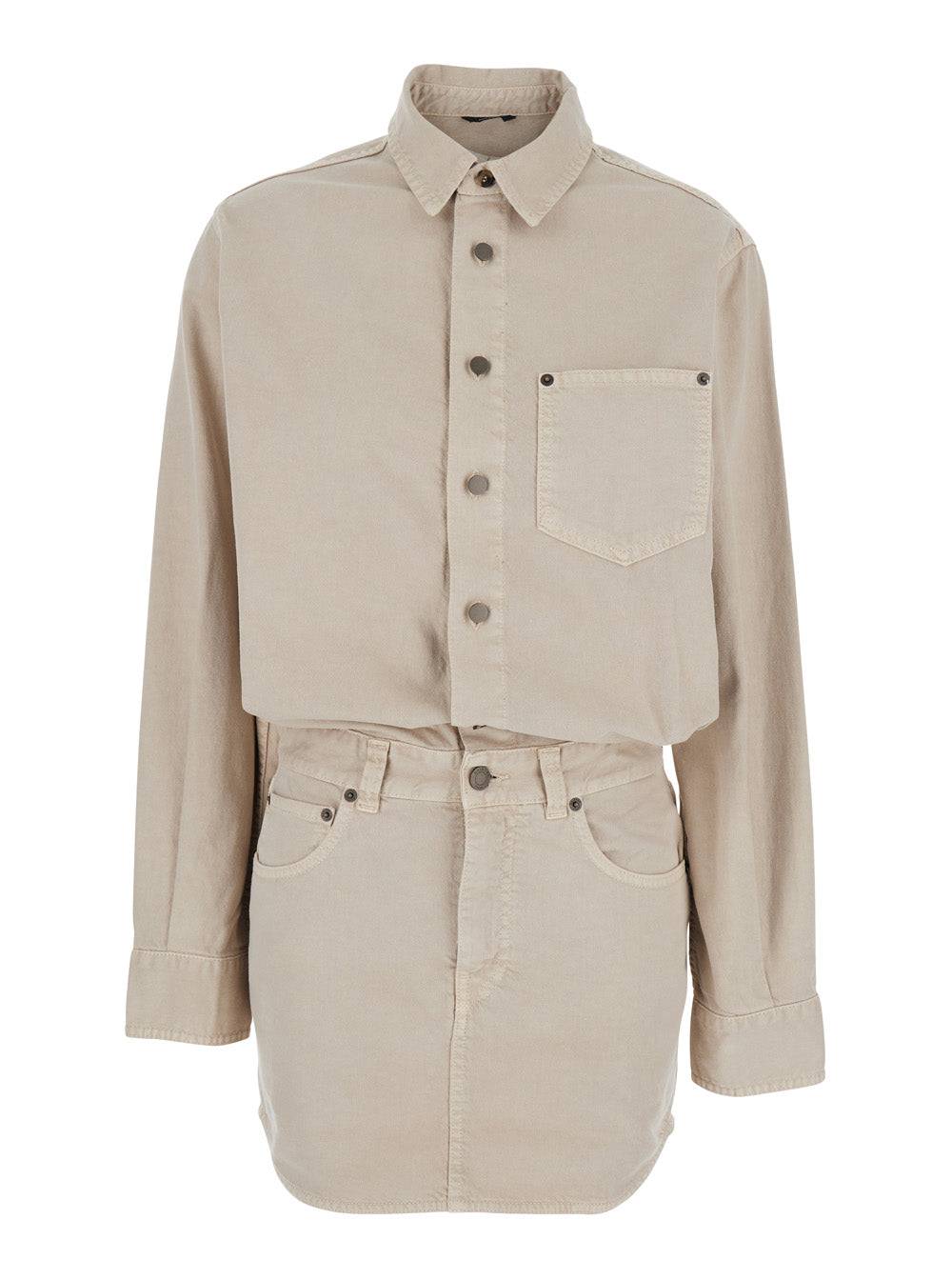 Tamu Beige Dress With Drop Shoulders And Logo Patch On The Back Cotton Woman