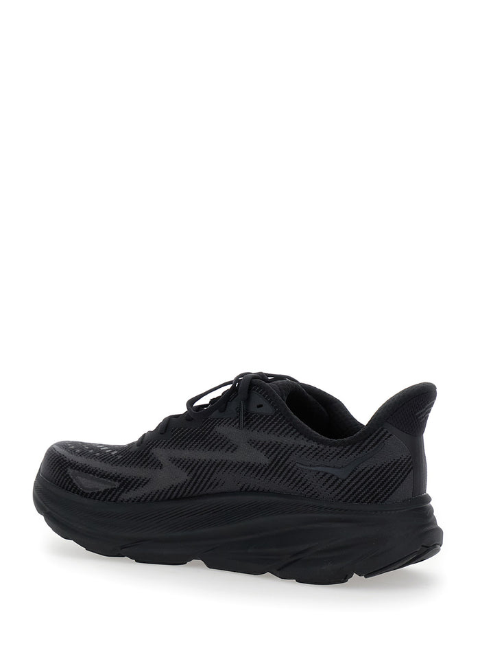 Clifton 9 Black Sneakers With Zig Zag Embroidery And Side Logo Print Rubber Unisex Textile Synthetic