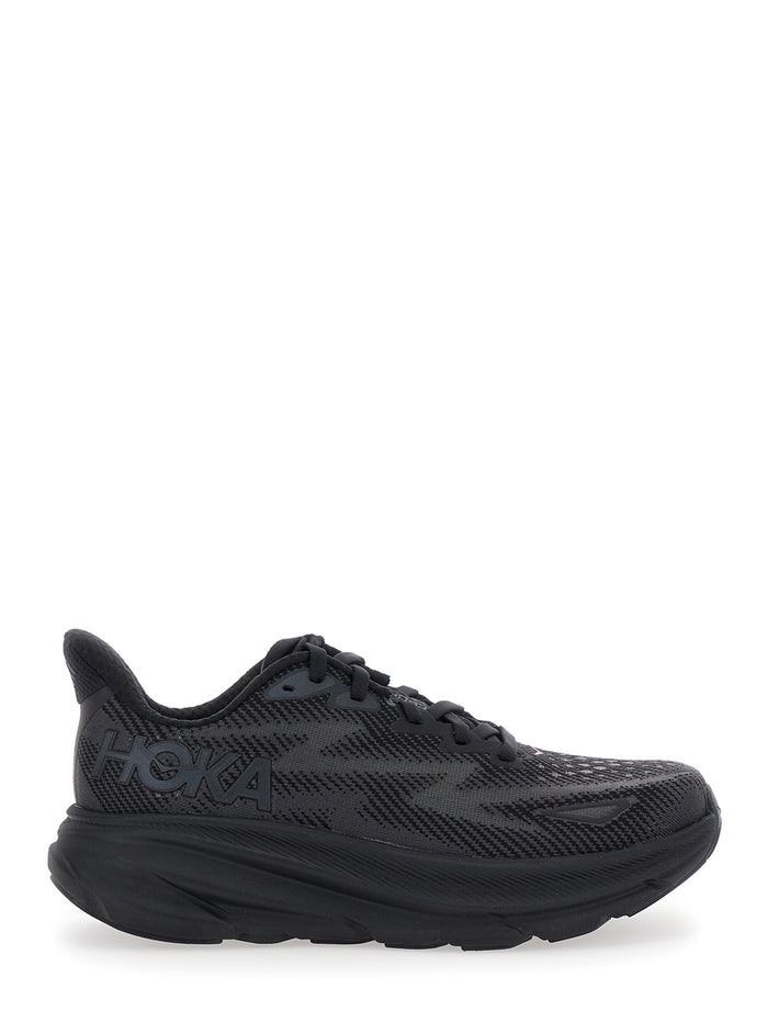 Clifton 9 Black Sneakers With Zig Zag Embroidery And Side Logo Print Rubber Unisex Textile Synthetic