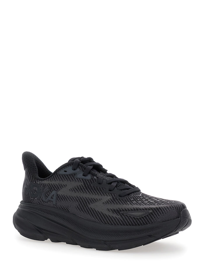 Clifton 9 Black Sneakers With Zig Zag Embroidery And Side Logo Print Rubber Unisex Textile Synthetic