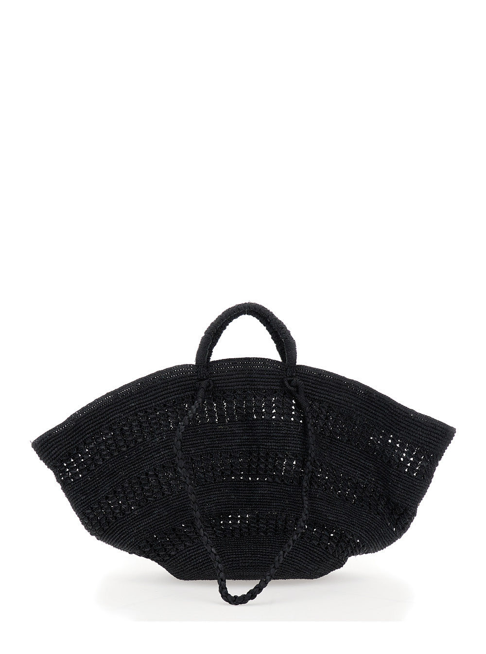 Sol Black Handbag with Two Top Handles in Rafia Woman Hand Bags