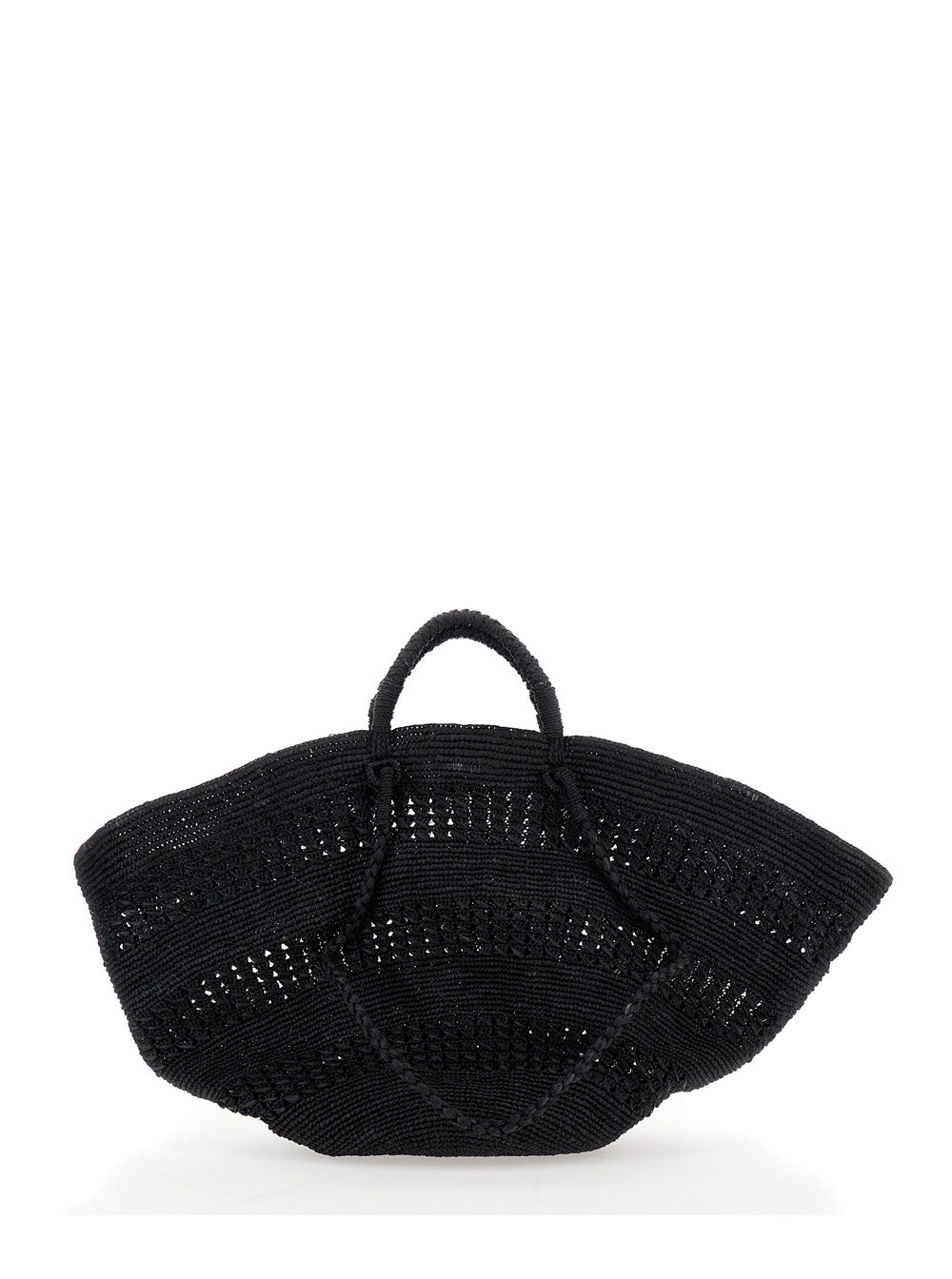 Sol Black Handbag with Two Top Handles in Rafia Woman Hand Bags