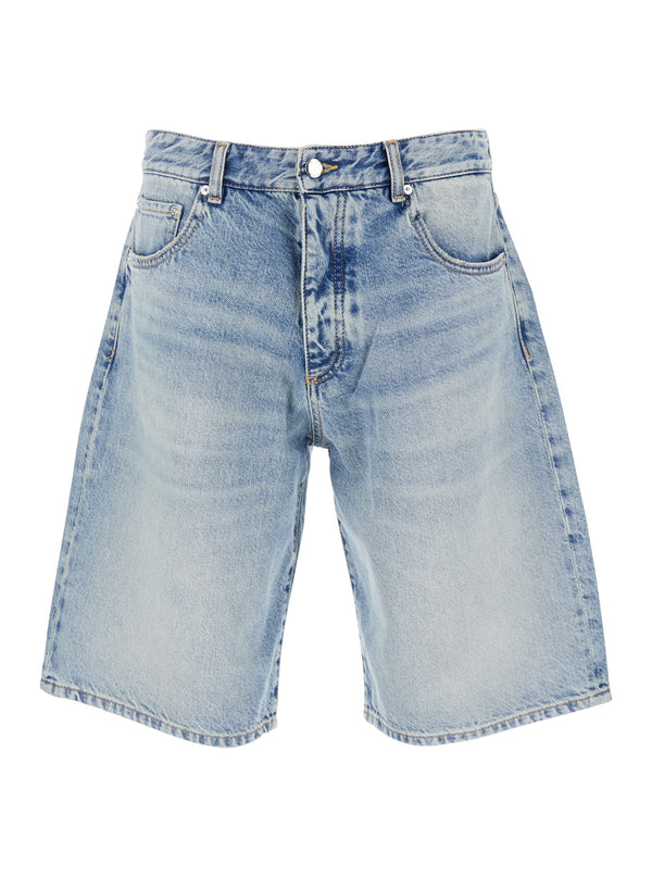 Light Blue Five-Pocket Bermuda Shorts Cotton