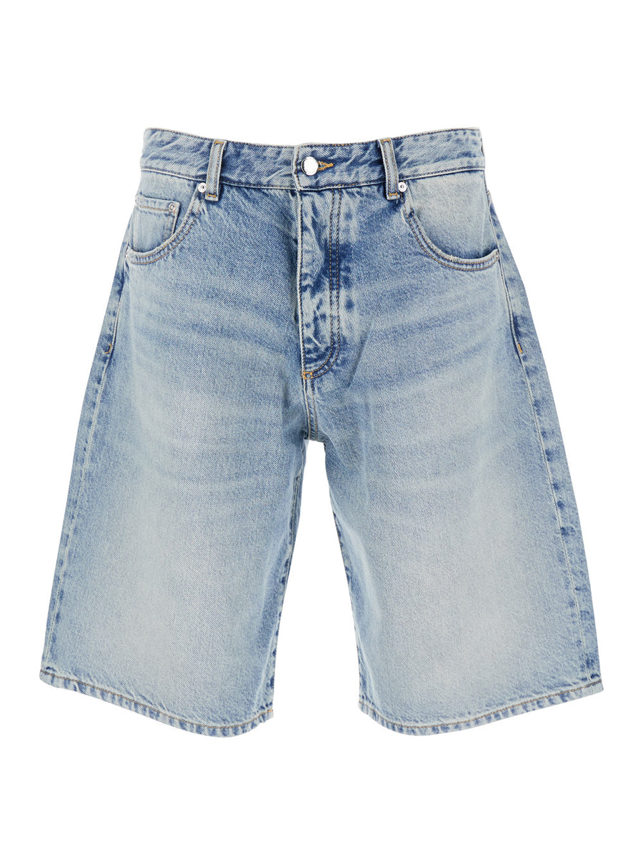 Light Blue Five-Pocket Bermuda Shorts Cotton