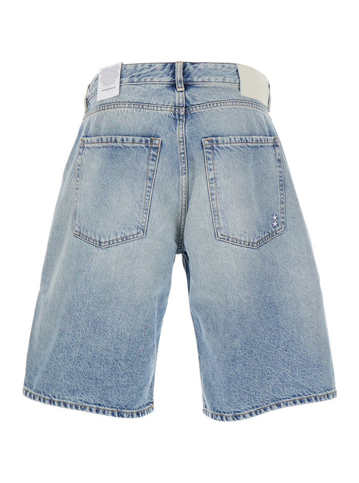 Light Blue Five-Pocket Bermuda Shorts with Logo Patch on the Back in Denim Man Cotton And