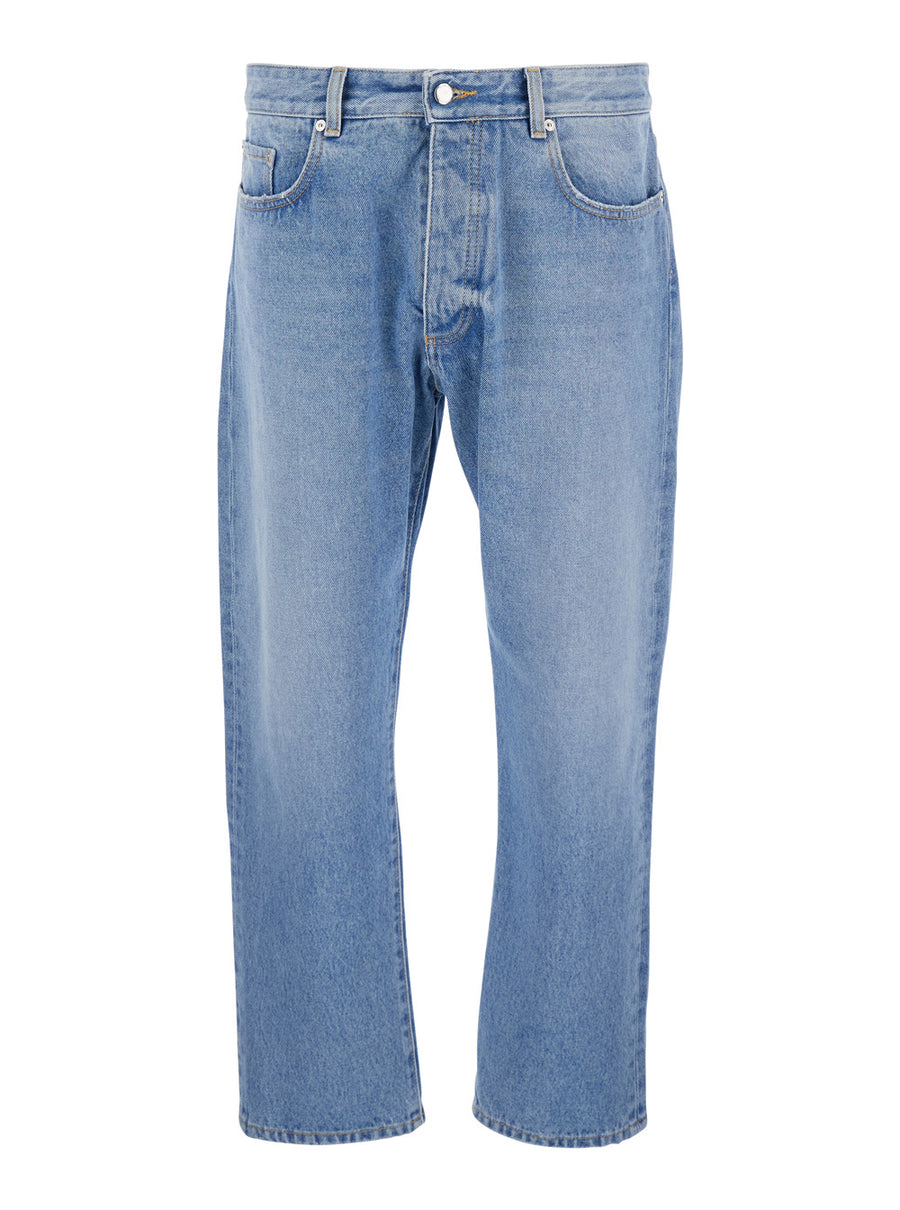 Light Blue Jeans With Logo Patch Organic Cotton