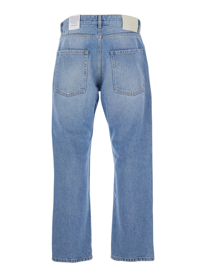 Light Blue Jeans with Logo Patch on the Rear in Denim Man Organic Cotton