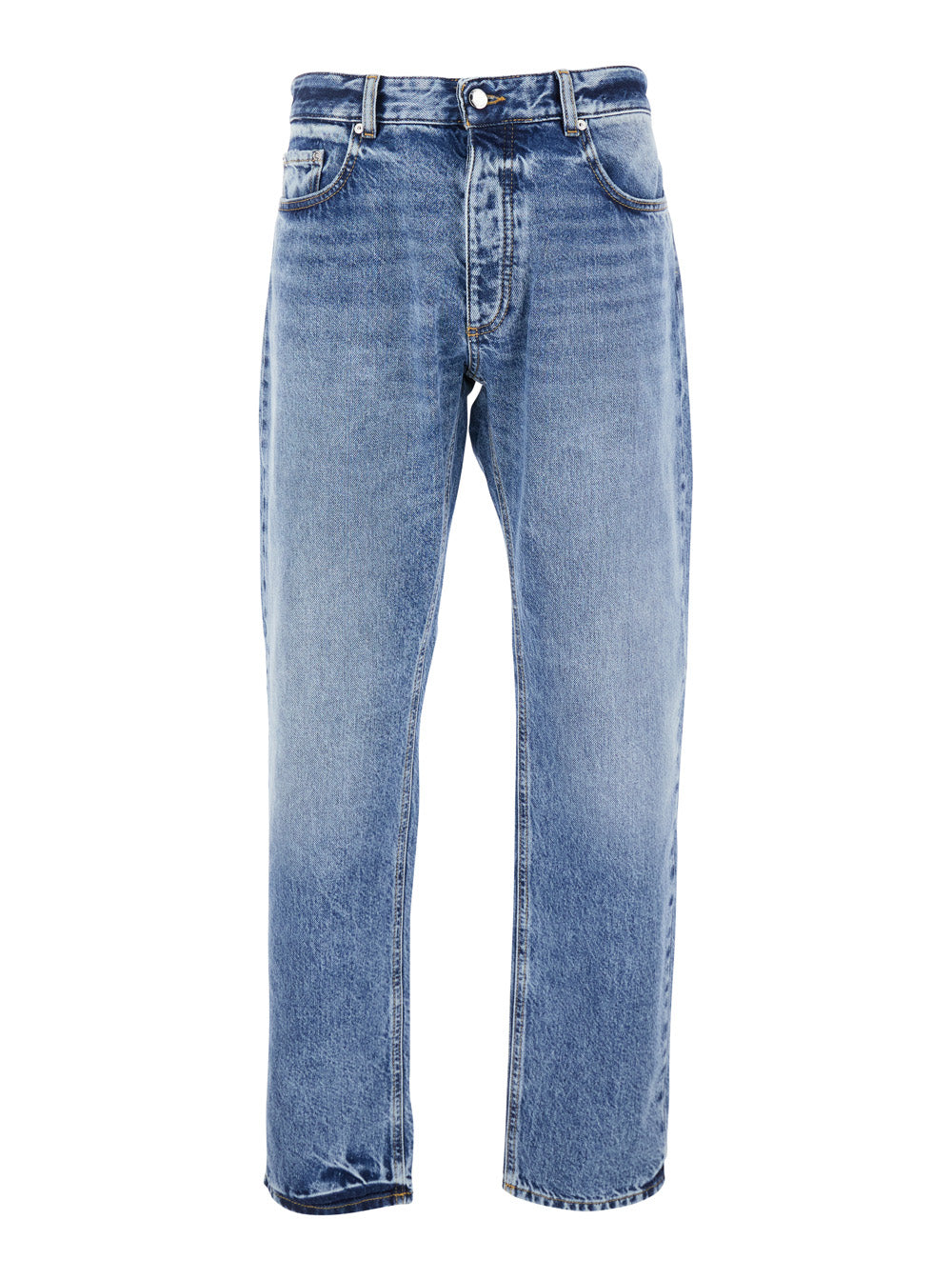 Light Blue Jeans with Belt Loops and Logo Patch on the Rear in Denim Man Cotton