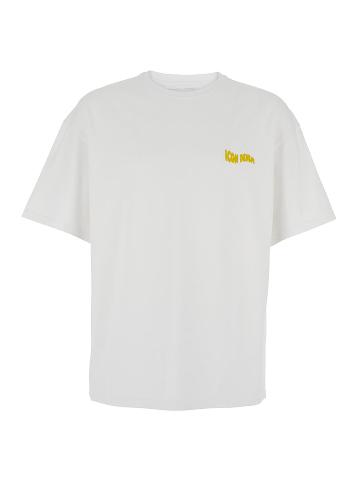 White Crewneck T-Shirt with Logo Lettering on the Front in Cotton Man Tshirts And Polo Shirts