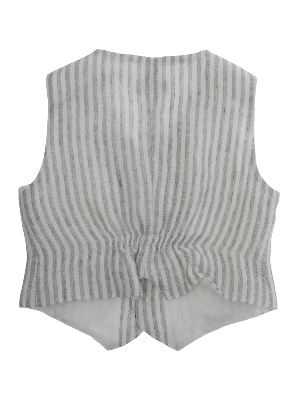 Grey Vest With V Neck And All-Over Striped Motif Linen Baby Blazers