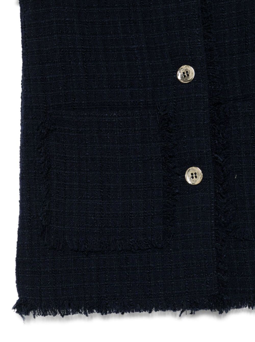 Blue Vest With Frayed Edges And V-Neck Cotton Tweed Girl Blu Blazers