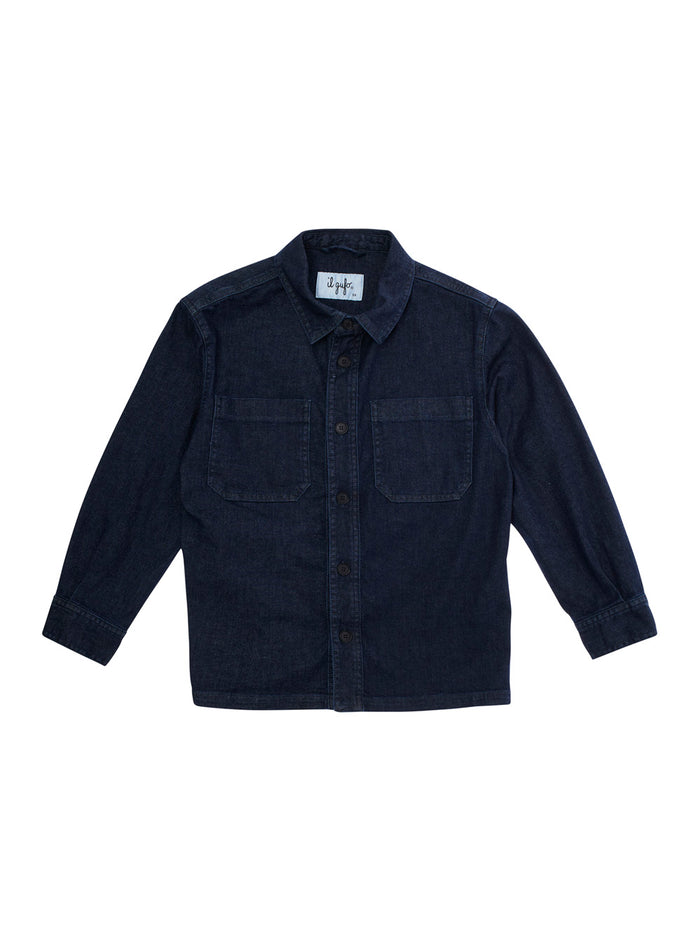 Blue Shirt With Classic Collar Denim Boy Blu Cotton Elastan And Blouses