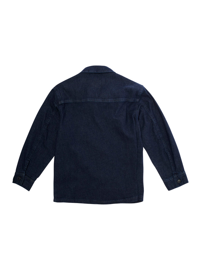 Blue Shirt With Classic Collar Denim Boy Blu Cotton Elastan And Blouses