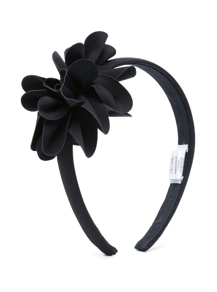 Black Headband With Flower Application Fabric Girl Blu Polyamide Elastan Hair Accessories