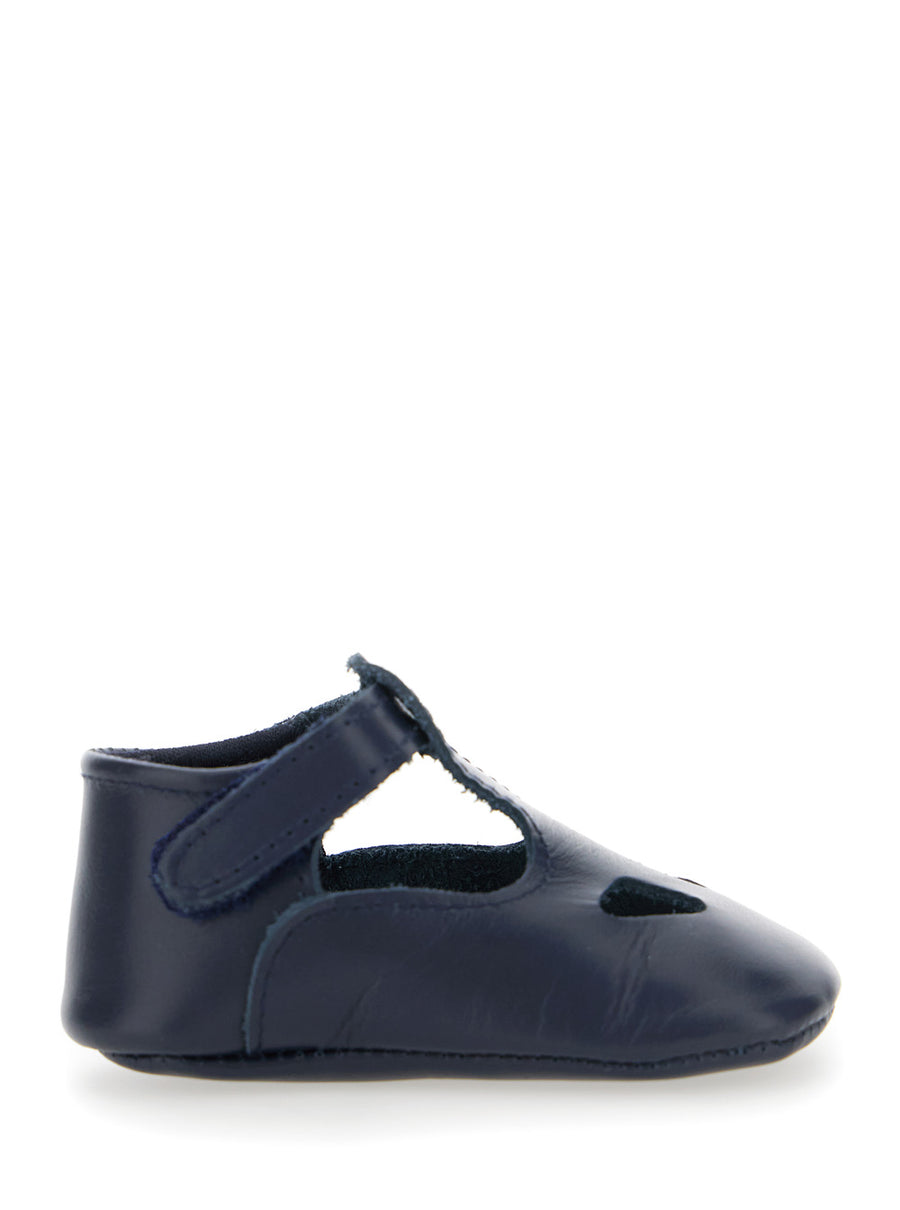 Blue Ballet Shoes With Cut-Out And Strap Closure Leather