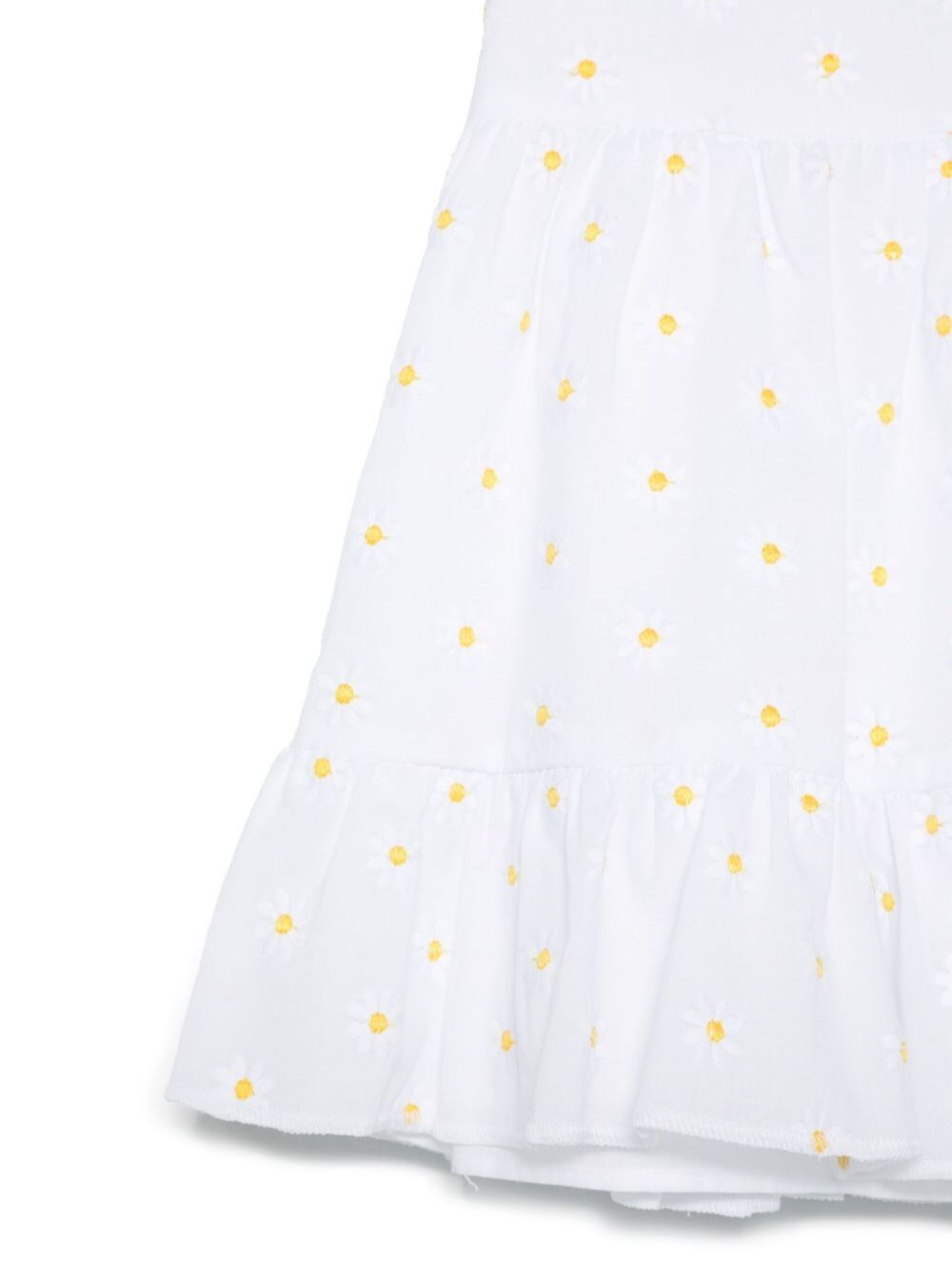 White Dress With All-Over Embroidered Flowers And Waist Tie Cotton Baby