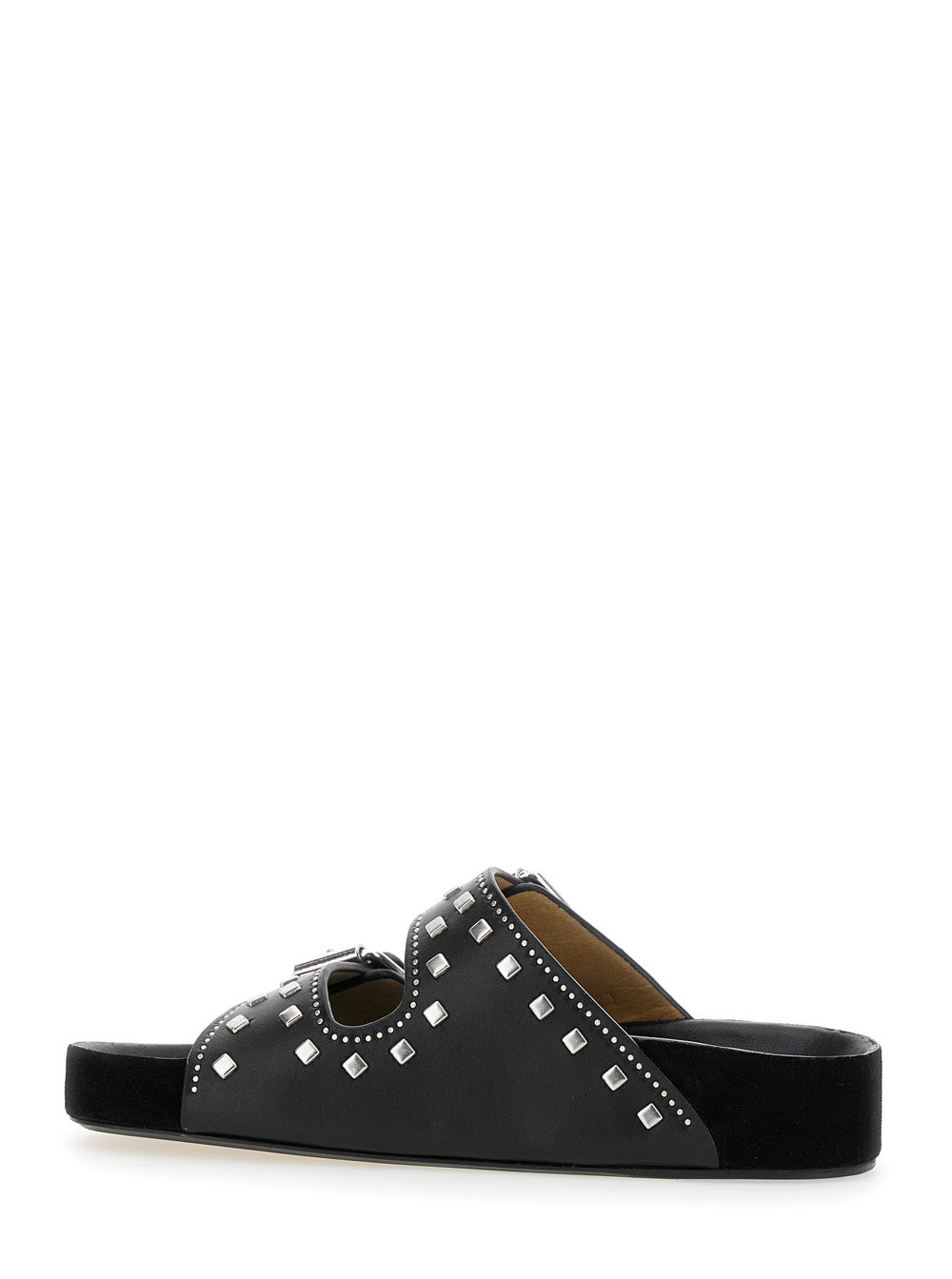Lennyo Black Sandals with Stud Embellishments and Moulded Footbed in Leather Woman Calf Flat Shoes
