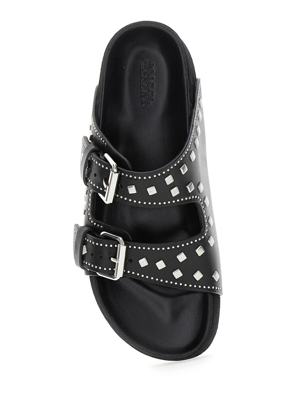 Lennyo Black Sandals with Stud Embellishments and Moulded Footbed in Leather Woman Calf Flat Shoes