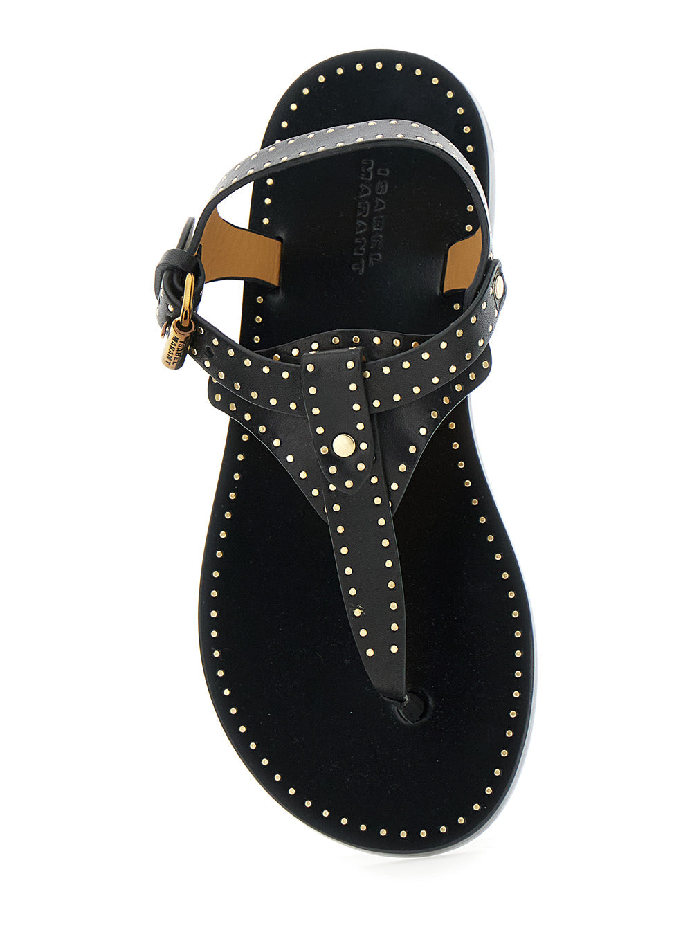Jooni Black Sandals with Buckle Closure and Metal Studs in Leather Woman Calf Flat Shoes