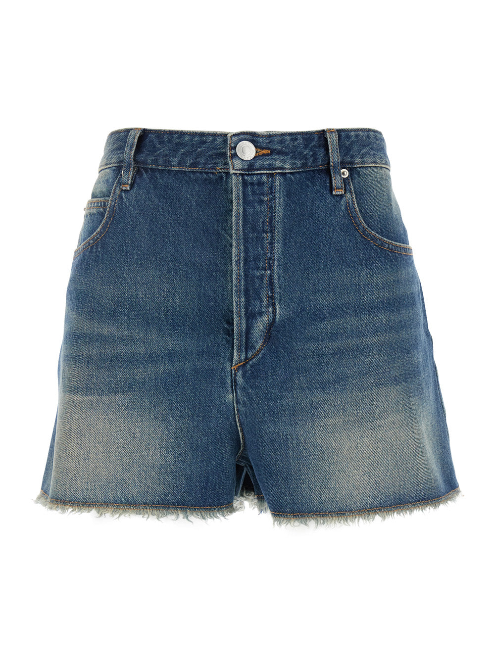 Lesia Blue Shorts with Fringed Hem in Organic Cotton Blend Woman Blu Canapa And Bermuda