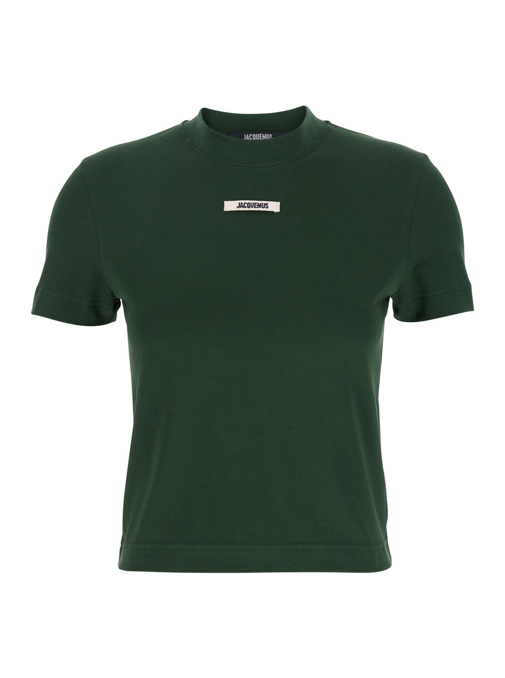 Le T-Shirt Gros Grain Green Crewneck With Logo Patch On The Front Cotton Woman Elastane Tshirts And Polo Shirts