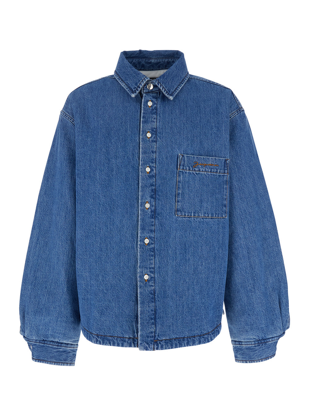 La Chemise Boulanger Blue Jacket With Classic Collar And Logo Embroidery On The Front Denim Man Blu Cotton