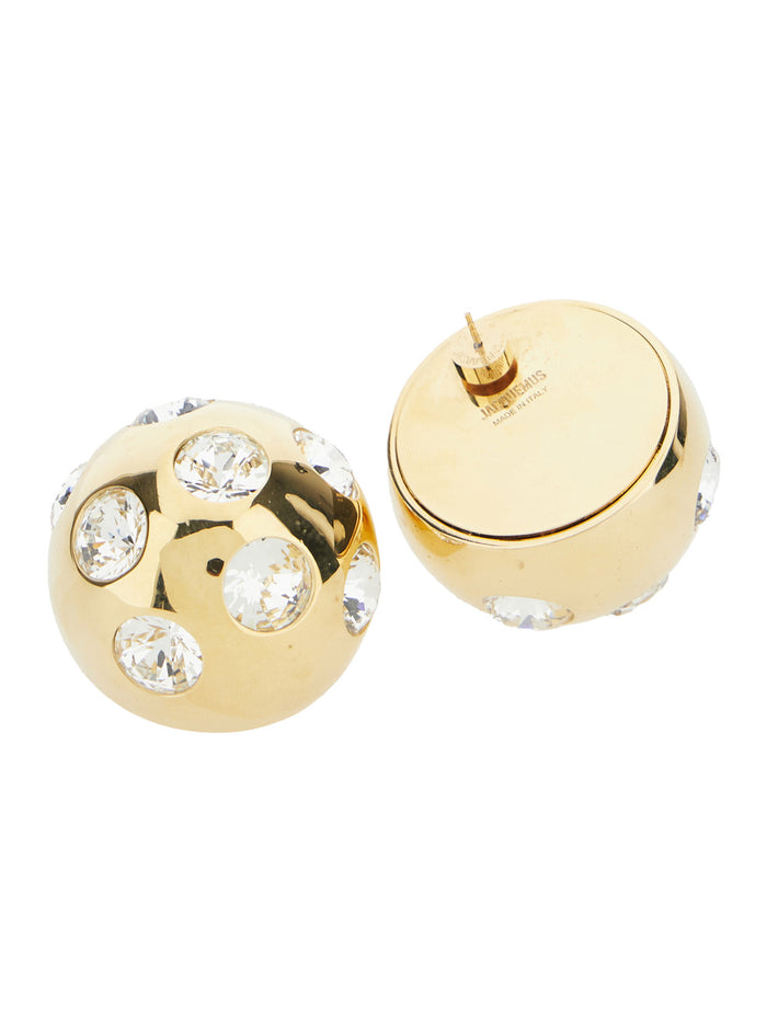 Salon Gold-Colored Earrings with Snap Closure and Cristal Decorations in Copper Woman Metallic Other Fibers Brass