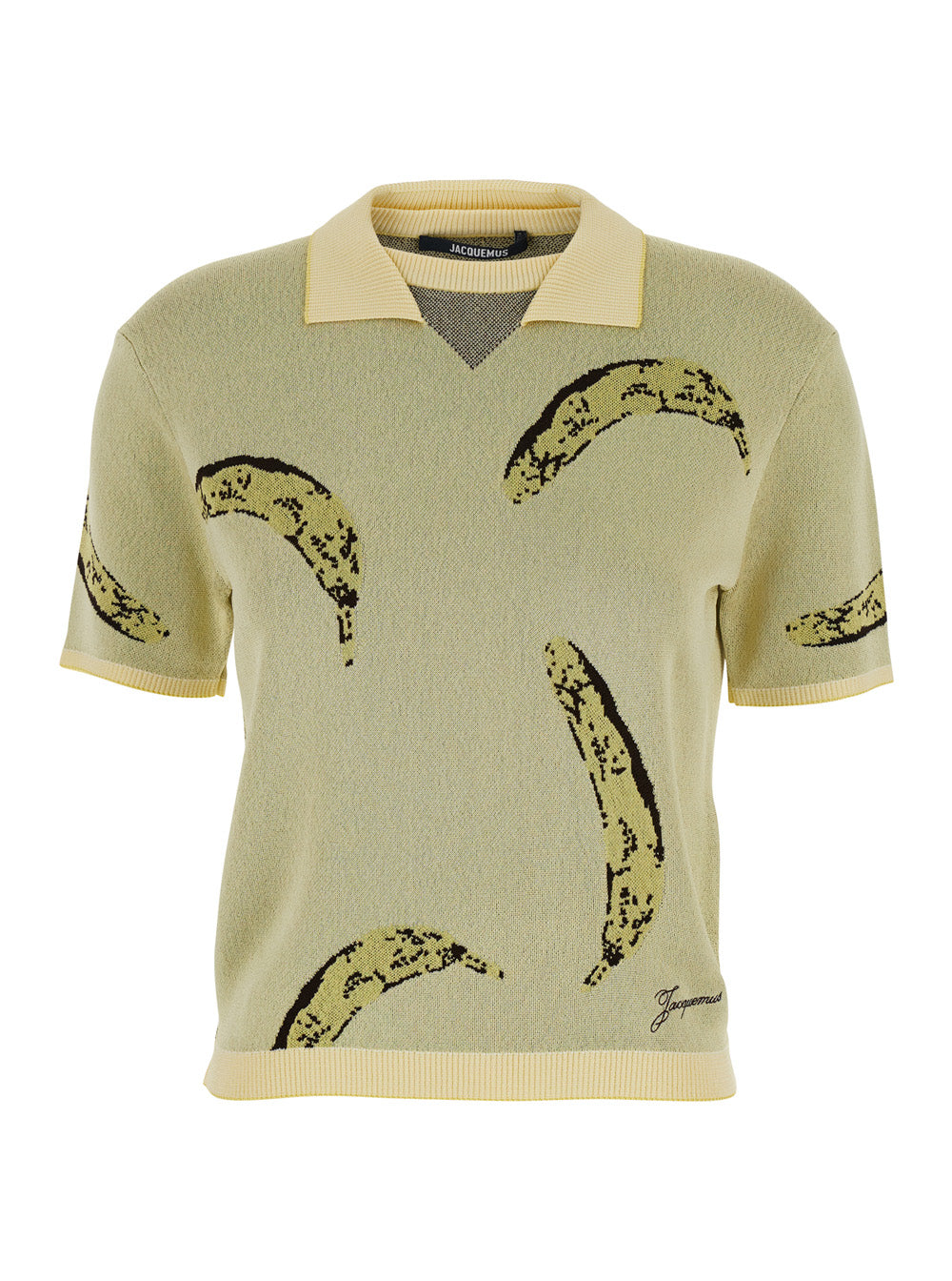 Le Polo Marino Yellow Shirt With French Collar And All-Over Banana Motif Viscose Woman Polyester Elastane Tshirts